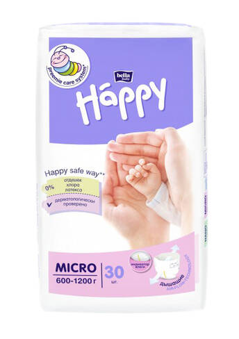 Bella Baby Happy Підгузки дитячі Micro 600-1200 г 30 шт