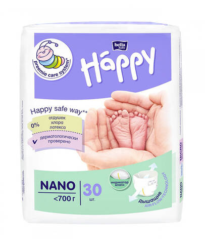 Bella Baby Happy Підгузки дитячі Nano для немовлят вагою до 700 г 30 шт