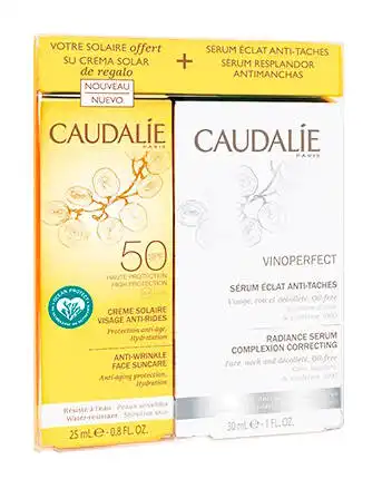 Caudalie Vinoperfect Сироватка-сяйво проти пігментних плям 30 мл + крем для обличчя сонцезахисний SPF50 25 мл 1 набір