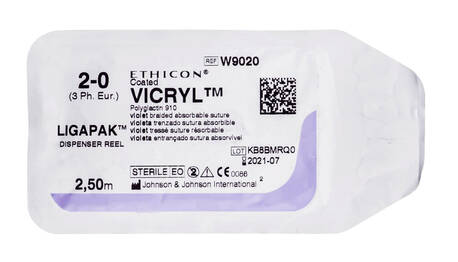 Ethicon Vicryl 2-0 Шовний матеріал фіолетовий 2,5 м, без голки W9020 1 шт