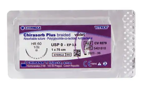 Chirmax Chirasorb Plus 0 Шовний матеріал фіолетовий 75 см, голка HR 60 мм CV0279 1 шт