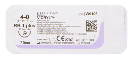 Ethicon Vicryl 4-0 Шовний матеріал фіолетовий 75 см, колюча голка 17 мм 1/2 кола W9106 1 шт loading=