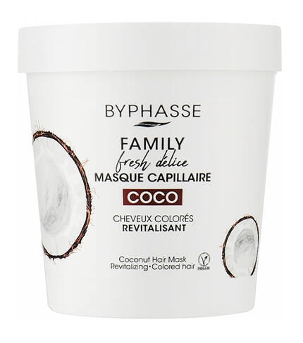 Byphasse Family Fresh Delice Маска для фарбованого волосся з кокосом 250 мл 1 банка loading=