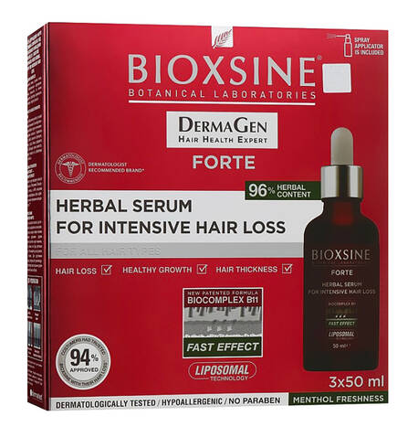 Bioxsine DermaGen Forte Сироватка інтенсивна від випадіння волосся для всіх типів 50 мл 3 флакона