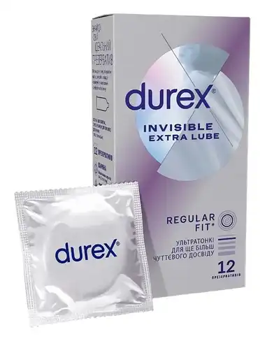 Durex Презервативи Invisible Extra Lube 12 шт