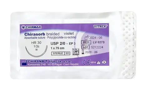 Chirmax Chirasorb 2/0 Шовний матеріал фіолетовий 75 см, голка HR 30 мм LV0273 1 шт