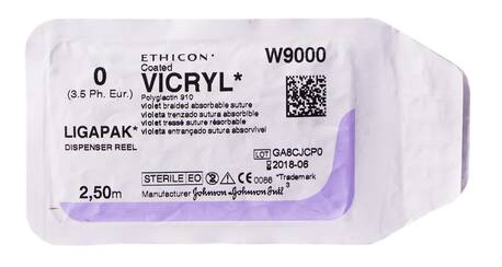 Ethicon Vicryl 0 Шовний матеріал фіолетовий 2,5 м, без голки W9000 1 шт