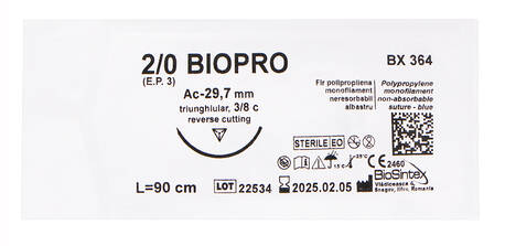 BioSintex BIOPRO 2-0 Шовний матеріал синій 75 см, голка зворьотньо ріжуча 29,7 мм 3/8 кола BX364 1 шт