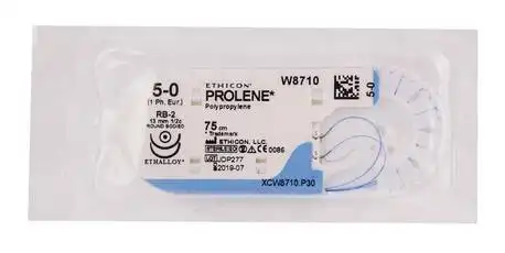 Ethicon Prolene 5-0 Шовний матеріал синій 75 см, 2 колючі голки 13 мм 1/2 кола  W8710 1 шт