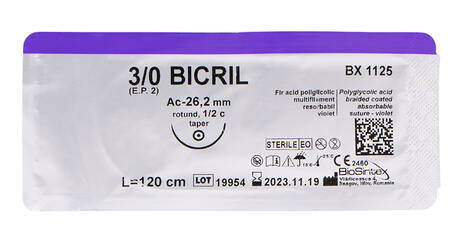 BioSintex BICRIL 3-0 Шовний матеріал фіолетовий 120 см, голка 26,2 мм 1/2 кола BX1125 1 шт loading=
