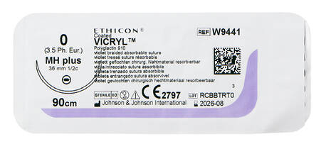Ethicon Vicryl 0 Шовний матеріал фіолетовий 90 см, колюча голка 36 мм 1/2 кола W9441 1 шт loading=
