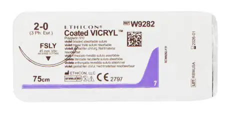 Ethicon Vicryl 2-0 Шовний матеріал 75 см фіолетовий, зворотньо-ріжуча 45 мм 3/8 кола W9282 1 шт