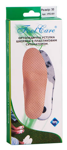Foot Care УПС-001 Устілка ортопедична дитяча шкіряна з пластиковим супінатором розмір 30 1 пара