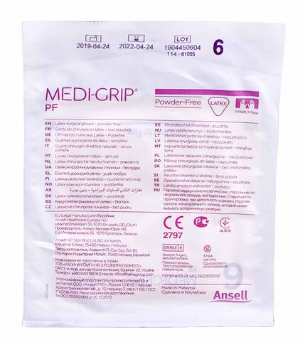 Ansell Medi-Grip PF Рукавички хірургічні латексні стерильні неопудренні розмір 6 1 пара loading=