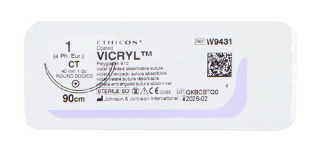 Ethicon Vicryl 1 Шовний матеріал фіолетовий 90 см, колюча голка 40 мм 1/2 кола W9431 1 шт