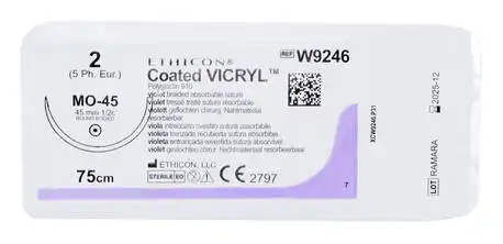 Ethicon Vicryl 2 Шовний матеріал 75 см фіолетовий,колюча голка 45 мм 1/2 кола W9246 1 шт
