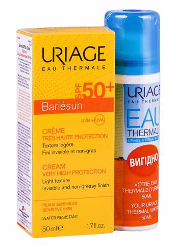 Uriage Bariesun крем сонцезахисний SPF-50+ 50 мл + термальна вода 50 мл 1 набір