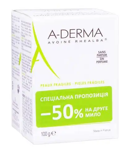 A-Derma Мило дерматологічне пом'якшувальне Дуо 2х100 г 1 набір