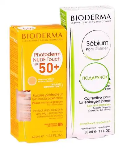 Bioderma Photoderm Nude Touch засіб-перфектор 40 мл + Sebium концентрат для звуження пор 30 мл 1 набір