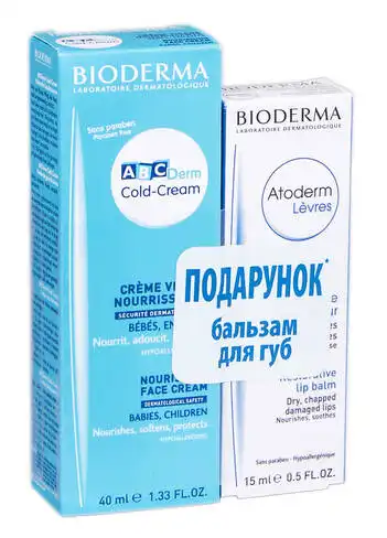 Bioderma ABCDerm Cold-Cream для обличчя 40 мл + Atoderm бальзам для губ 15 мл 1 набір