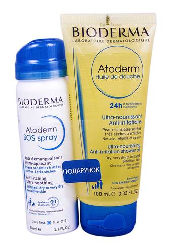 Bioderma Atoderm SOS спрей 50 мл + олія для душу 100 мл 1 набір