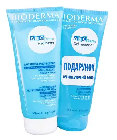 Bioderma ABCDerm Hydratant зволожуюче молочко 200 мл + очищуючий гель 200 мл 1 набір
