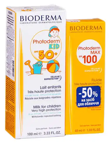 Bioderma Photoderm Kid молочко SPF-50+ 100 мл + Max емульсія SPF-100 40 мл 1 набір