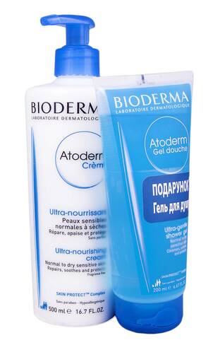 Bioderma Atoderm крем 500 мл + очищуючий гель для душу 200 мл 1 набір
