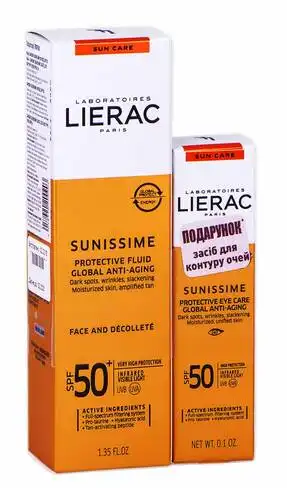 Lierac Sunissime захисний флюїд SPF-50+ 40 мл + засіб для контуру очей SPF-50 3 г 1 набір
