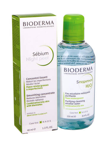 Bioderma Sensibio Night peel Концентрат 40 мл + H2O Лосьйон міцелярний 250 мл 1 набір