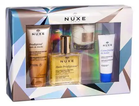Nuxe Prodigieux олія для душу 100 мл + Prodigieux суха олія 100 мл + Creme Fraiche 30 мл + свічка 1 набір