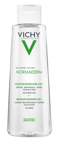 Vichy Normaderm Міцелярна вода 3-в-1 для зняття макіяжу та очищення жирної чутливої шкіри обличчя та очей 200 мл 1 флакон