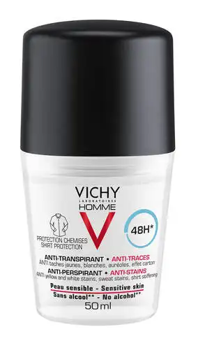 Vichy Homme Дезодорант-антиперспірант кульковий 48 годин проти білих та жовтих плям на одязі, для чоловіків 50 мл 1 флакон