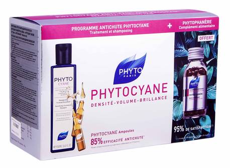 Phyto Phytocyane шампунь 250 мл + Phytocyane засіб 12х7,5 мл + Phytophanere 120 капсул 1 набір loading=