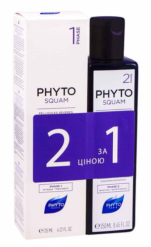 Phyto Squam шампунь інтенсивний догляд 125 мл + очищуючий шампунь 250 мл 1 набір loading=