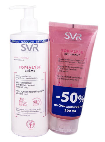 SVR Topialyse крем для обличчя та тіла 400 мл + очищаючий гель 200 мл 1 набір loading=