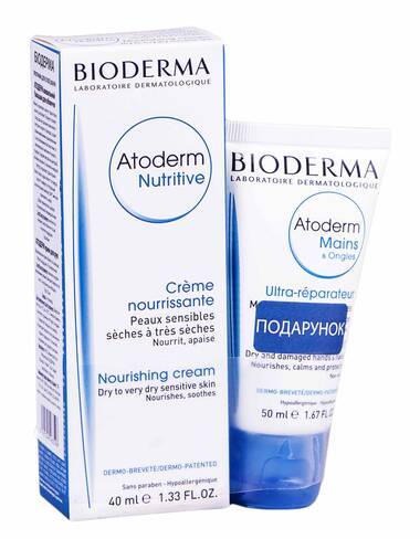 Bioderma Atoderm Nutritive бальзам для обличчя 40 мл + крем для рук 50 мл 1 набір