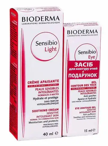 Bioderma Sensibio Light крем 40 мл + крем-гель для контуру очей 15 мл 1 набір