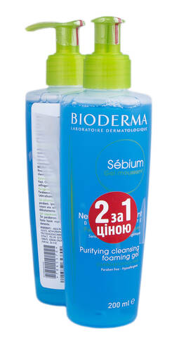 Bioderma Sebium Гель очищуючий для комбінованої та жирної шкіри Дуо 2х200 мл 1 набір