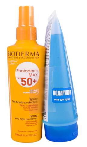 Bioderma Photoderm Max Спрей сонцезахисний SPF-50+ 200 мл + Atoderm Гель для душу очищуючий 200 мл 1 набір loading=