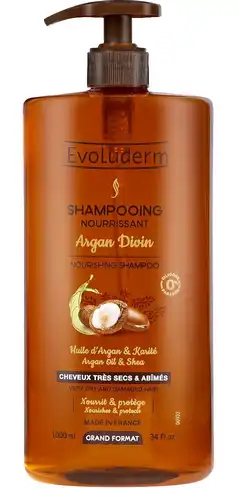 Evoluderm Шампунь для сухого та пошкодженого волосся живильний з аргановою олією 1 000 мл 1 флакон