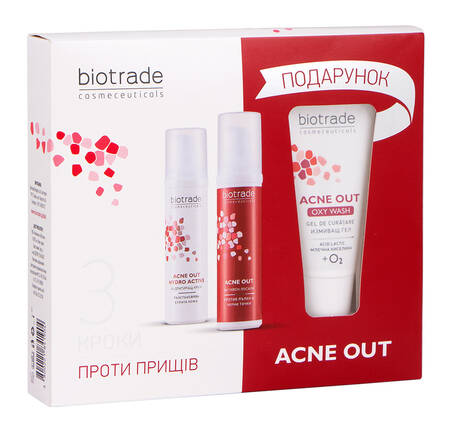 Biotrade Acne Out Гель для очищення шкіри обличчя 50 мл + Антибактеріальний лосьйон 60 мл + Зволожувальний крем 60 мл 1 набір