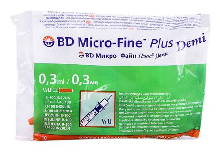 BD Шприц інсуліновий 0,3 мл U-100 (0,3х8 мм) 1 шт