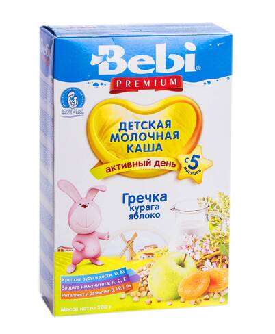 Bebi Premium Каша молочна гречка, курага, яблуко з 5 місяців 200 г 1 коробка