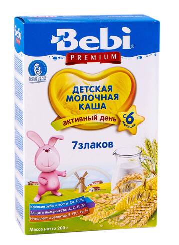 Bebi Premium Каша молочна 7 злаків з 6 місяців 200 г 1 коробка