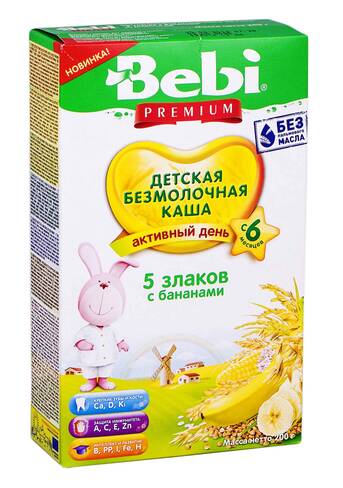 Bebi Premium Каша безмолочна 5 злаків з бананами з 6 місяців 200 г 1 коробка loading=