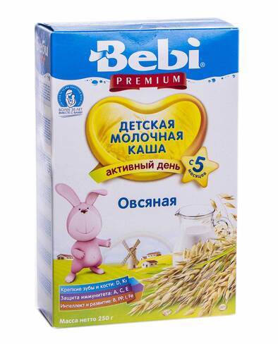 Bebi Premium Каша молочна вівсяна з 5 місяців 250 г 1 коробка