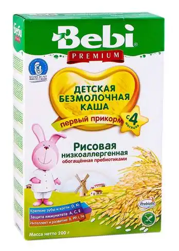 Bebi Каша безмолочна рисова низькоалергенна з 4 місяців 200 г 1 коробка