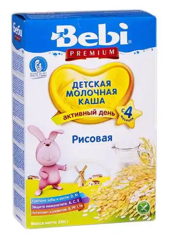 Bebi Каша молочна рисова з 4 місяців 250 г 1 коробка