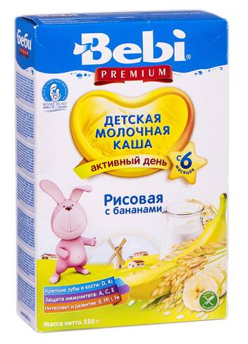 Bebi Premium Каша молочна рисова з бананами з 6 місяців 250 г 1 коробка